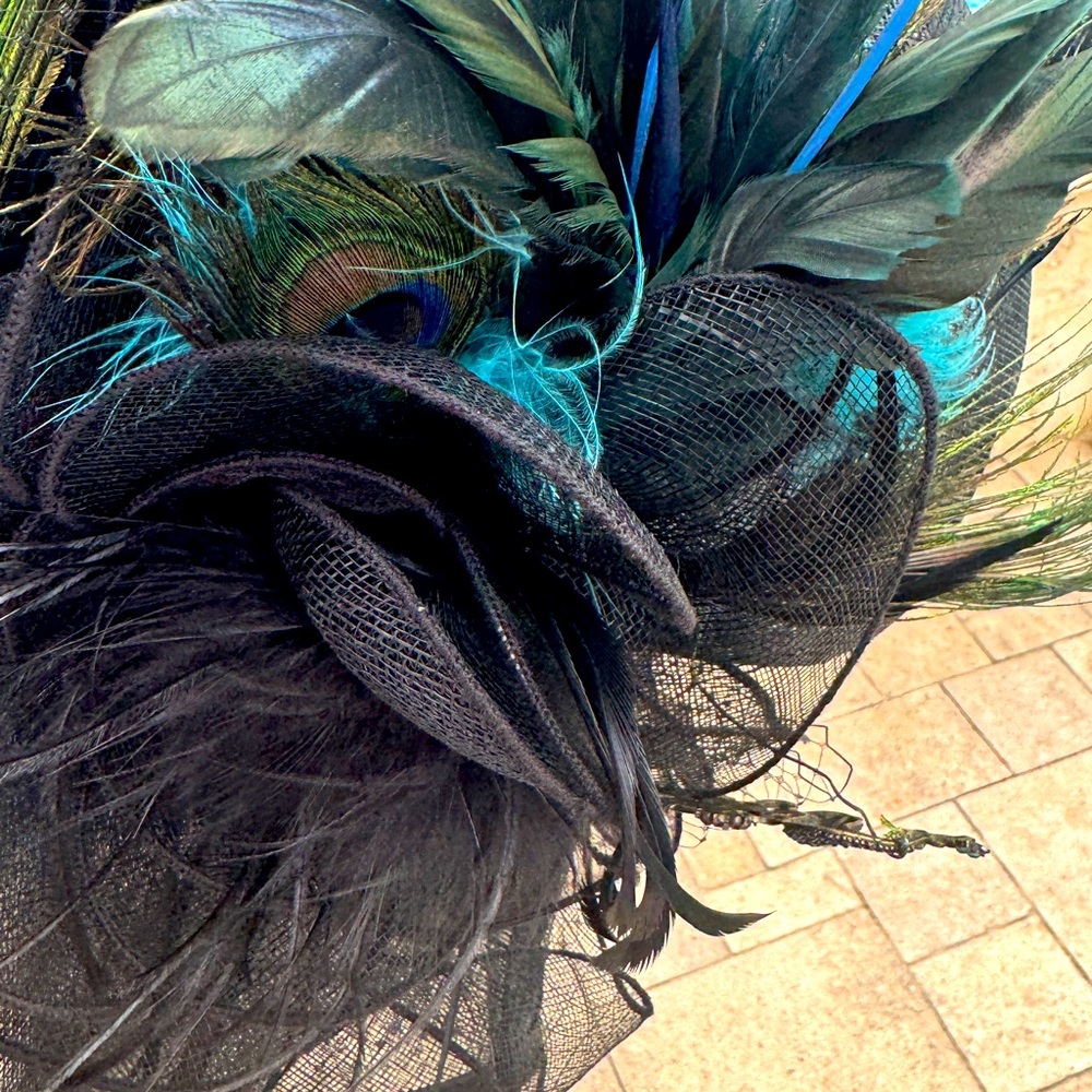Elegant Black and Teal Feathered Hat